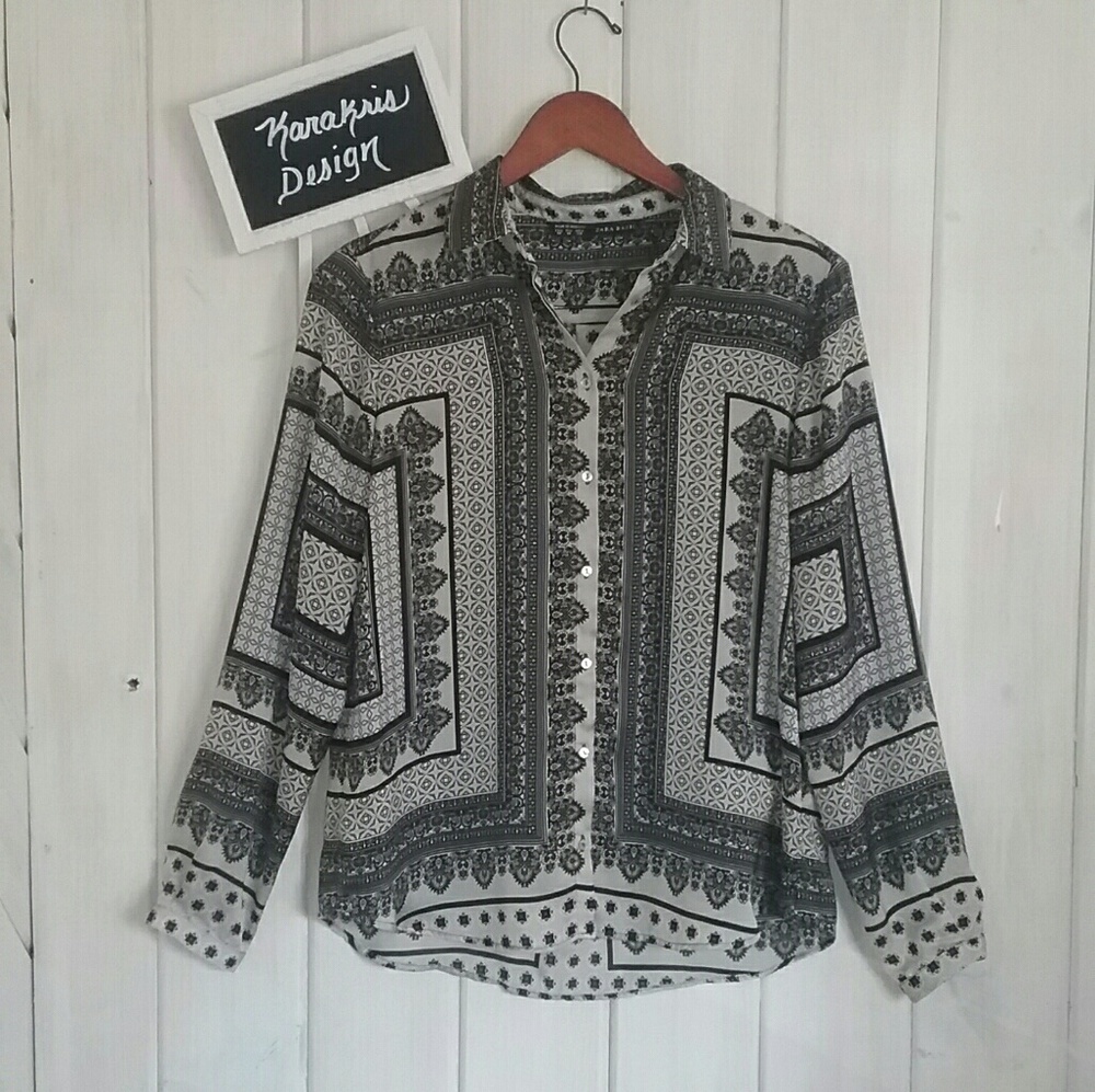 ZARA Basic Blouse Black/Light Gray, Size Medium
